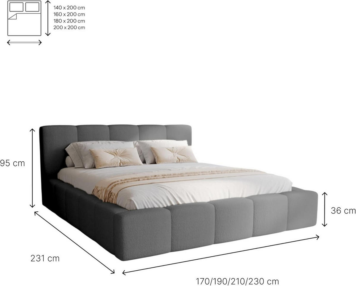 POLSTERBETT 180x200 mit Bettkasten, Lattenrost und Kopfteil, Eleganter Velo-Stoffbezug Weiß - Weiß, Holz (180/200cm) - Chilly