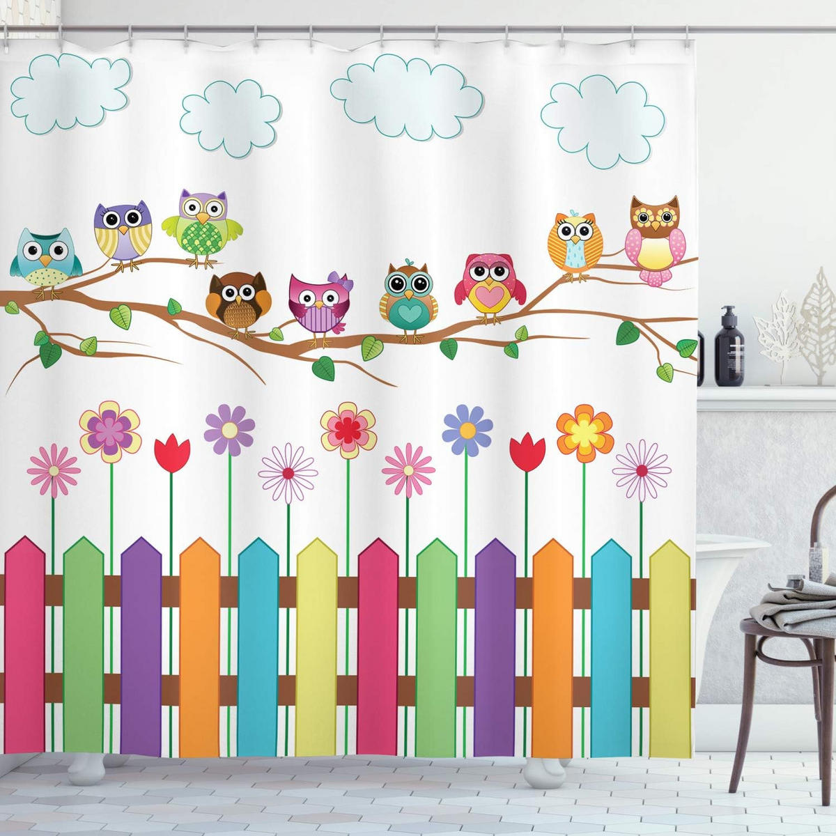 DUSCHVORHANG mehrfarbig Stoff Set Dekor Badezimmer mit Haken - Multicolor, Textil (200/180cm) - MCBOSON