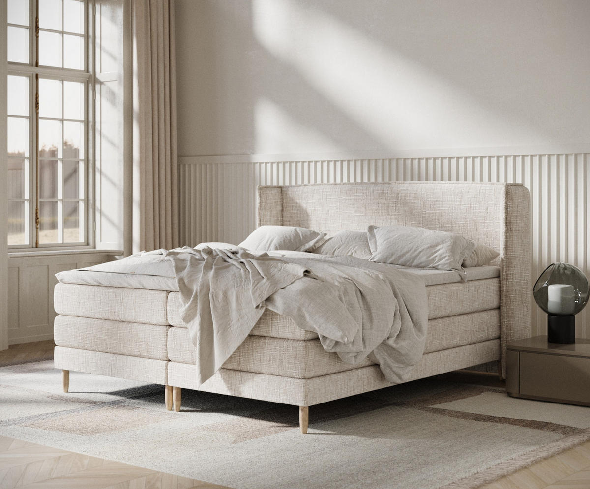 BOXSPRINGBETT Carizzo Creme 140/200 cm mit Matratze und Topper - Creme/Naturfarben, Holz/Holzwerkstoff (140/200cm) - Maison de Reve