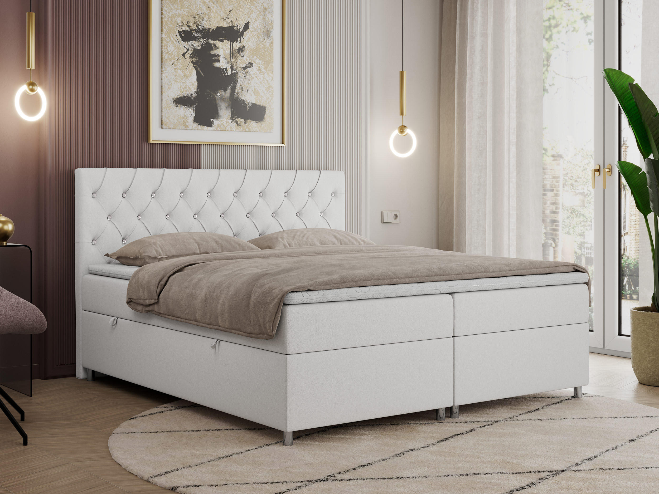 BOXBETT ROMA 120/200 - Weiß Kunstleder - H3 - Weiß, Holz/Textil (120/200cm)