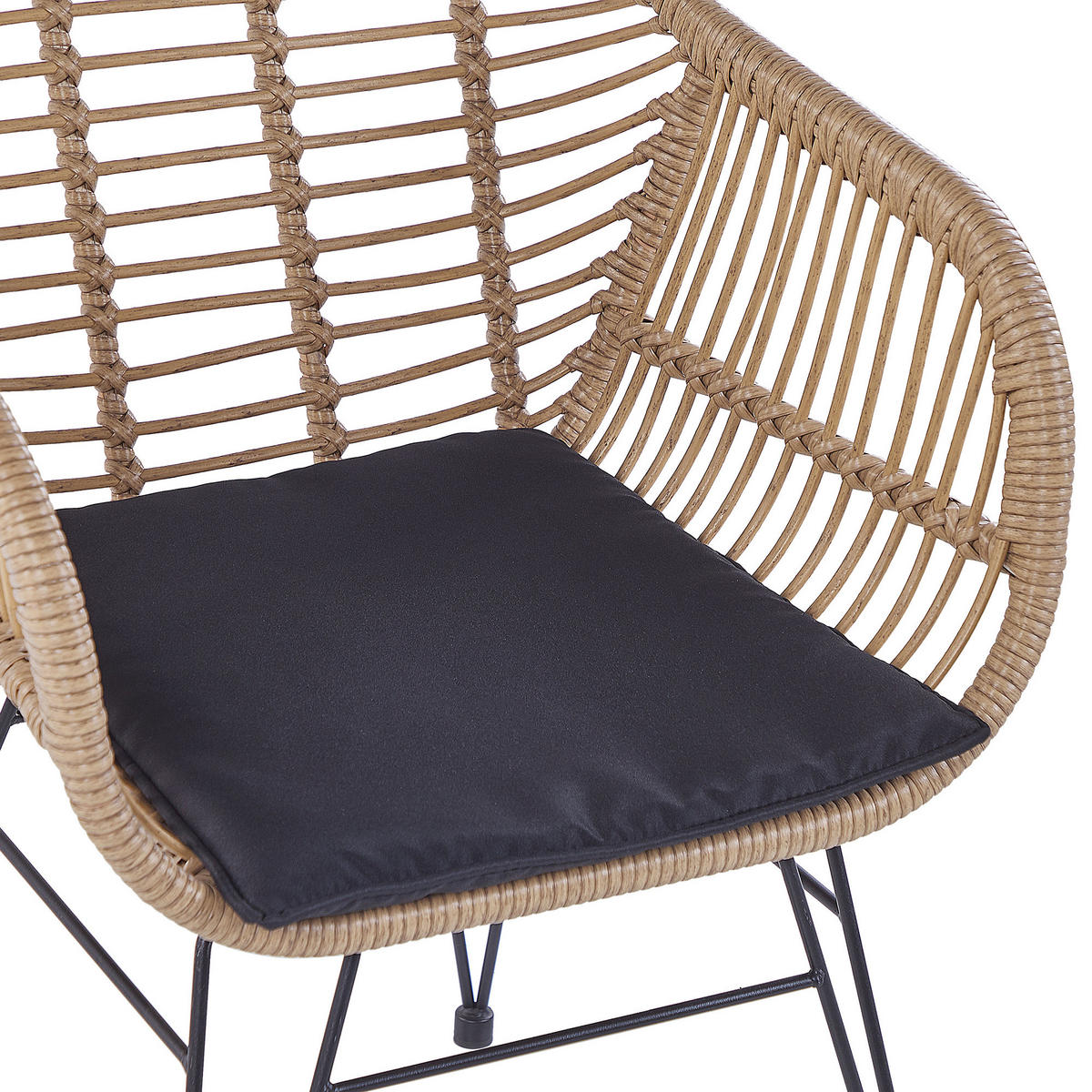 BALKONSET 2-Sitzer Rattan natürlich Auflagen schwarz Tropea II - Beige/Schwarz, Kunststoff - Beliani