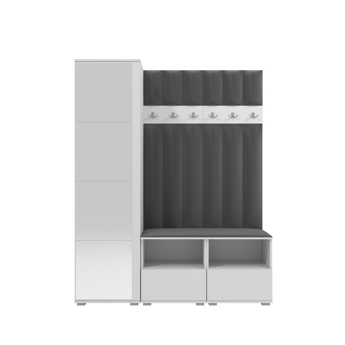 GEPOLSTERT Garderoben-Set Nela II LUX (Spiegel – Farbe Weiß + Stoff Trinity 15) - Dunkelgrau/Silberfarben, Holz/Holzwerkstoff (150/187/40cm) - Ravio