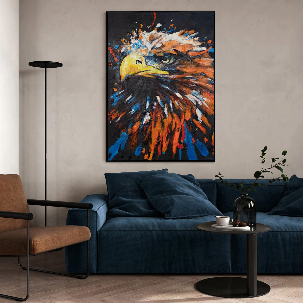GEMÄLDE Mächtiger Adler Schattenfugenrahmen Schwarz 180x120 cm - Schwarz, Holz (180/120cm) - YS-art gallery