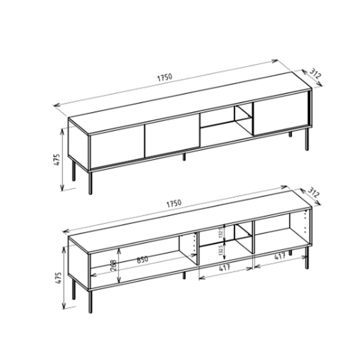 TV stolík Modity Dekor dub 175/47/31 cm - čierna/farba duba, kov/kompozitné drevo (175/47.5/31.2cm) - Selsey