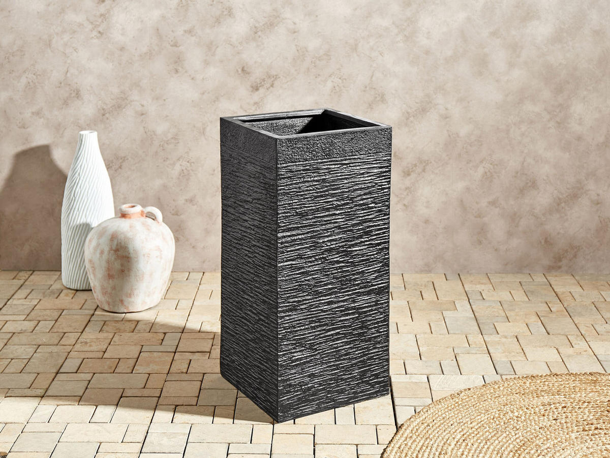 BLUMENTOPF schwarz quadratisch 33/33/70 cm Dion - Schwarz, Naturmaterialien (70cm) - Beliani