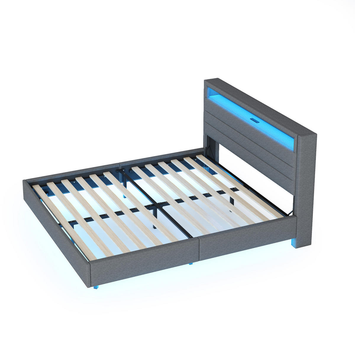 POLSTERBETT mit USB und LED 160x200 cm Leinen Grau - Grau, Metall (160/200cm) - Meubliv