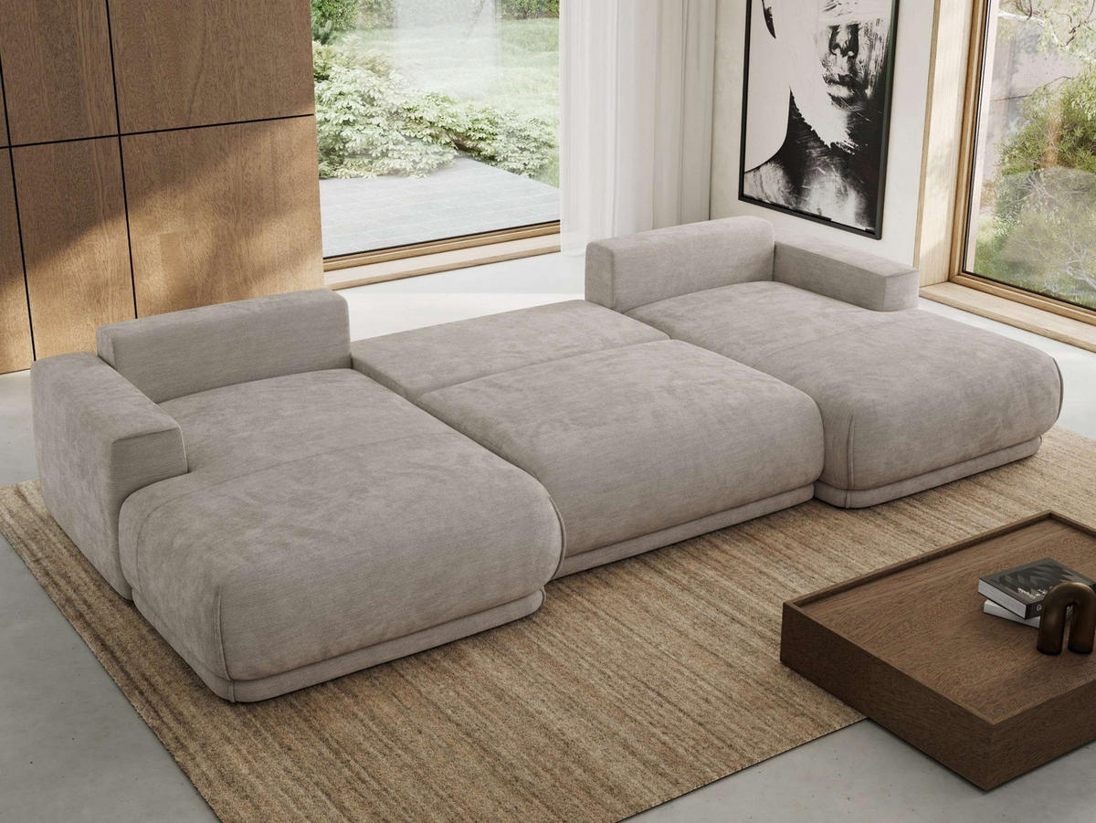 SEDACIA SÚPRAVA RINA U Svetlosivá Hladký ženil - čierna/svetlosivá, textil/plast (360/85/170cm) - MKS