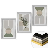 WANDBILDER 3er Set - 20x30 cm Silberner Rahmen - Abstrakte Formen mit Grün - Silberfarben, Kunststoff (20/30cm) - ArtPrintCave