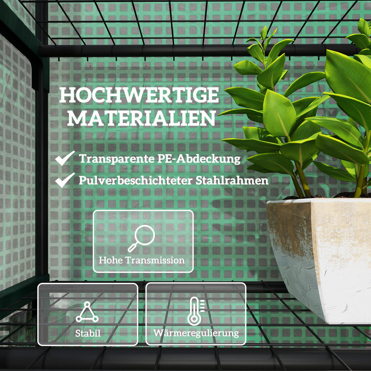 GEWÄCHSHAUS aus Kunststoff 69x49x193 cm in Grün mit 5 Ebenen & Rolltür - Grün, Kunststoff (49/193/69cm) - Modfu
