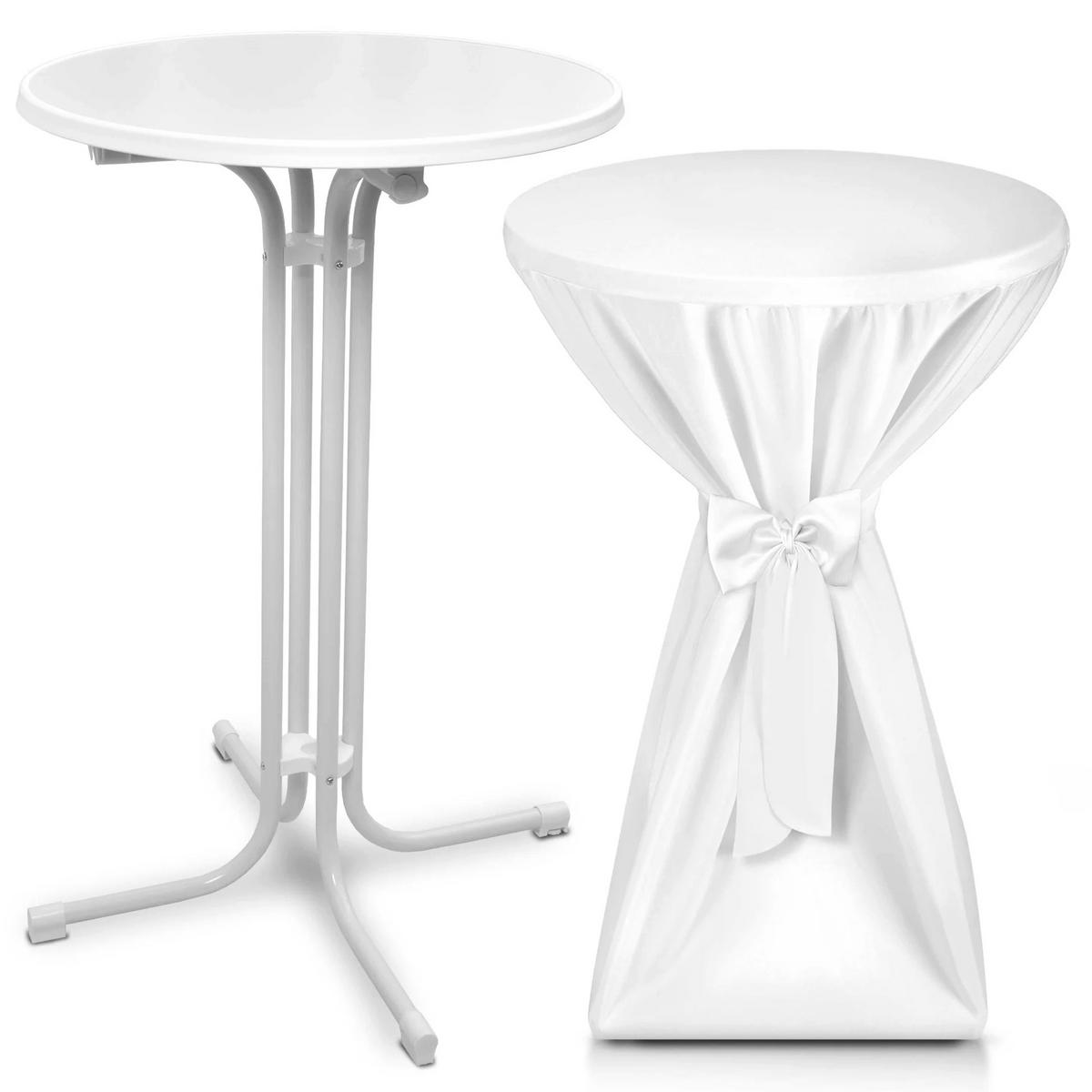 STEHTISCH Bellini Ø 80cm Weiß mit Premium Stehtischhusse Ø 80cm Weiß - Weiß, Textil/Metall (80/80/110cm) - Beautissu 