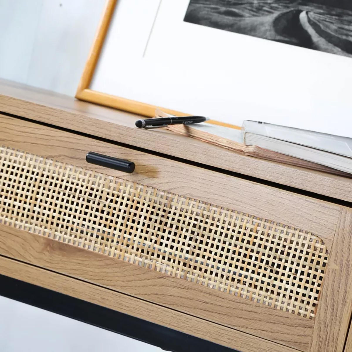 KONSOLE aus Rattan mit 2 Schubladen - L100cm - Apfelbaumfarben, Holzwerkstoff (100/35/80cm) - Calicosy