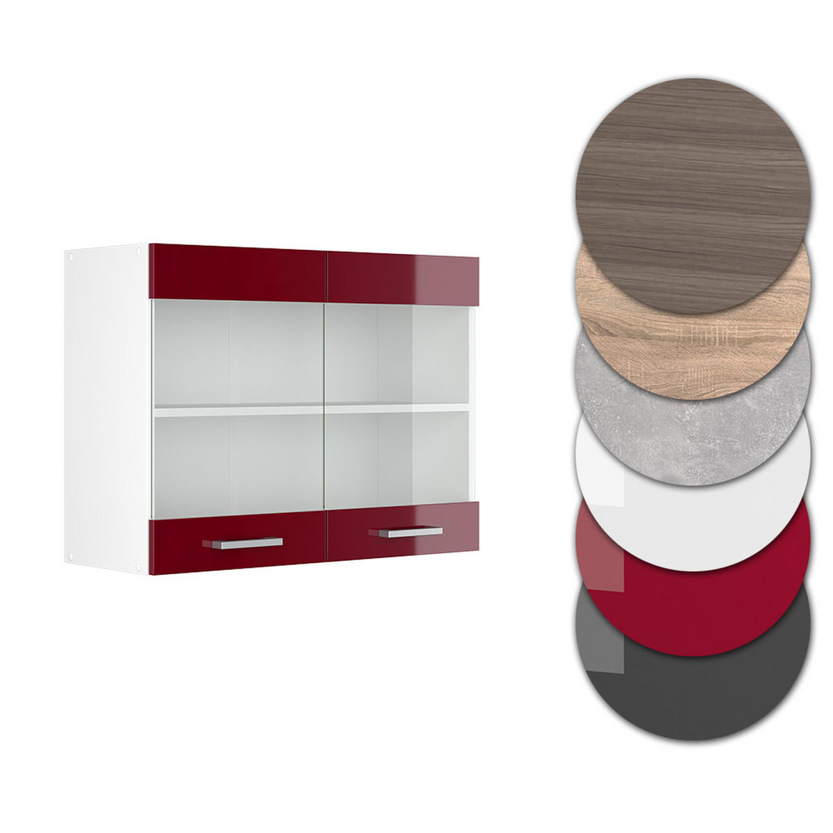 KÜCHENGLASSCHRANK R-Line Rot Hochglanz 80 cm - Rot/Weiß, Holzwerkstoff (80/60/31cm) - Vicco