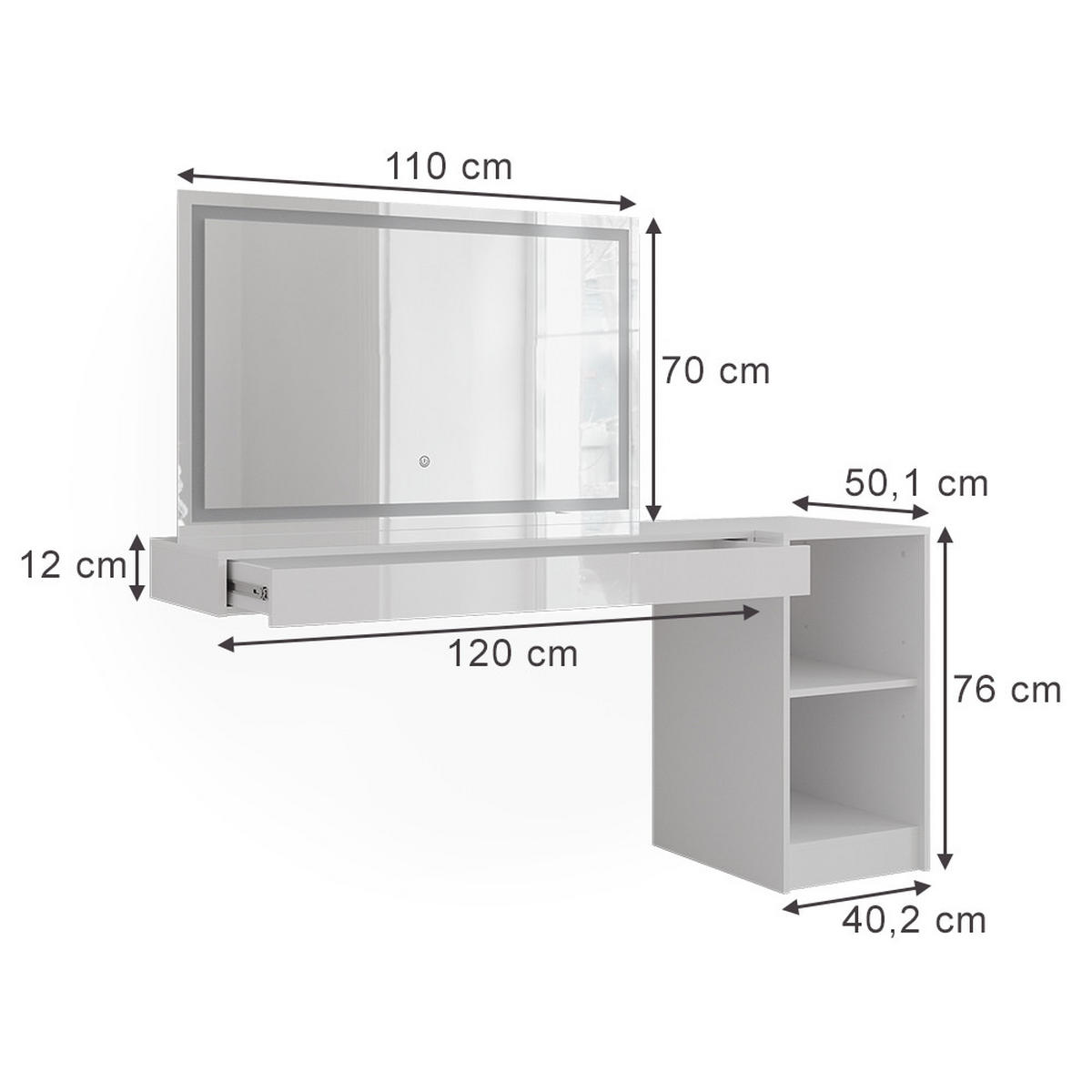 TOALETNÍ STOLEK Sherry Bílá - bílá, kompozitní dřevo (120/12/40.1cm) - Vicco