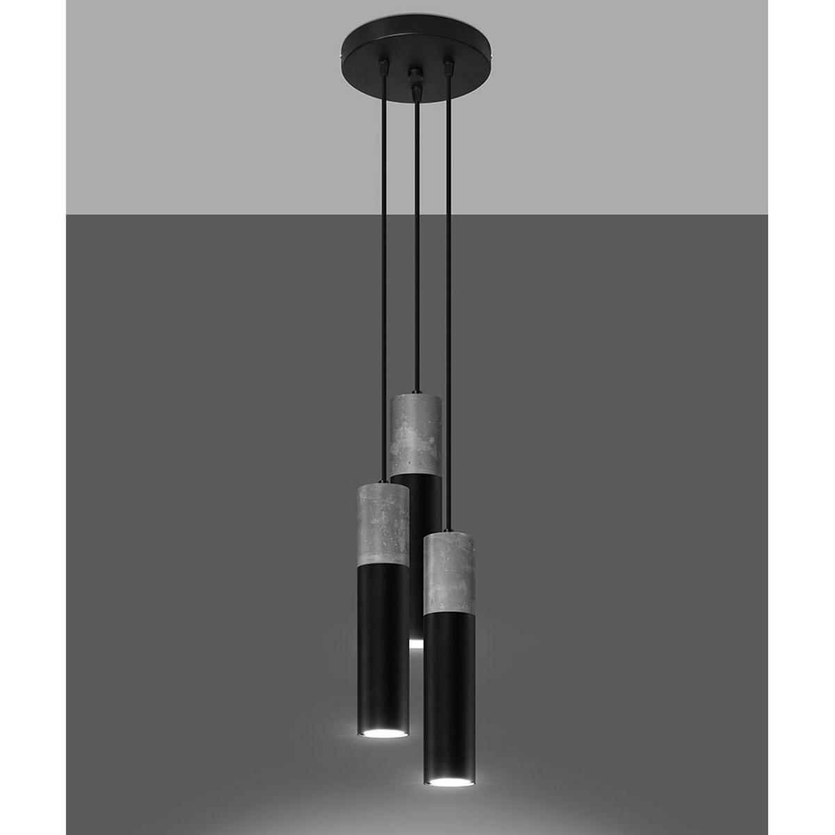 HÄNGELEUCHTE Beton Schwarz 3 flammig - Schwarz, Metall (45/6/90cm)