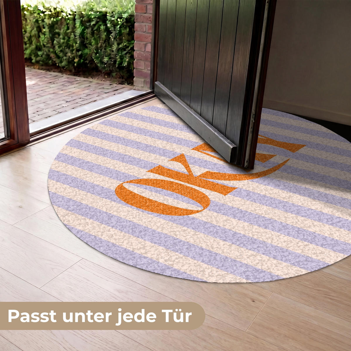 FUSSMATTE Lila – Orange – Streifen – Okay 120x120 cm - Flieder, Kunststoff (120/0.4cm) - MuchoWow
