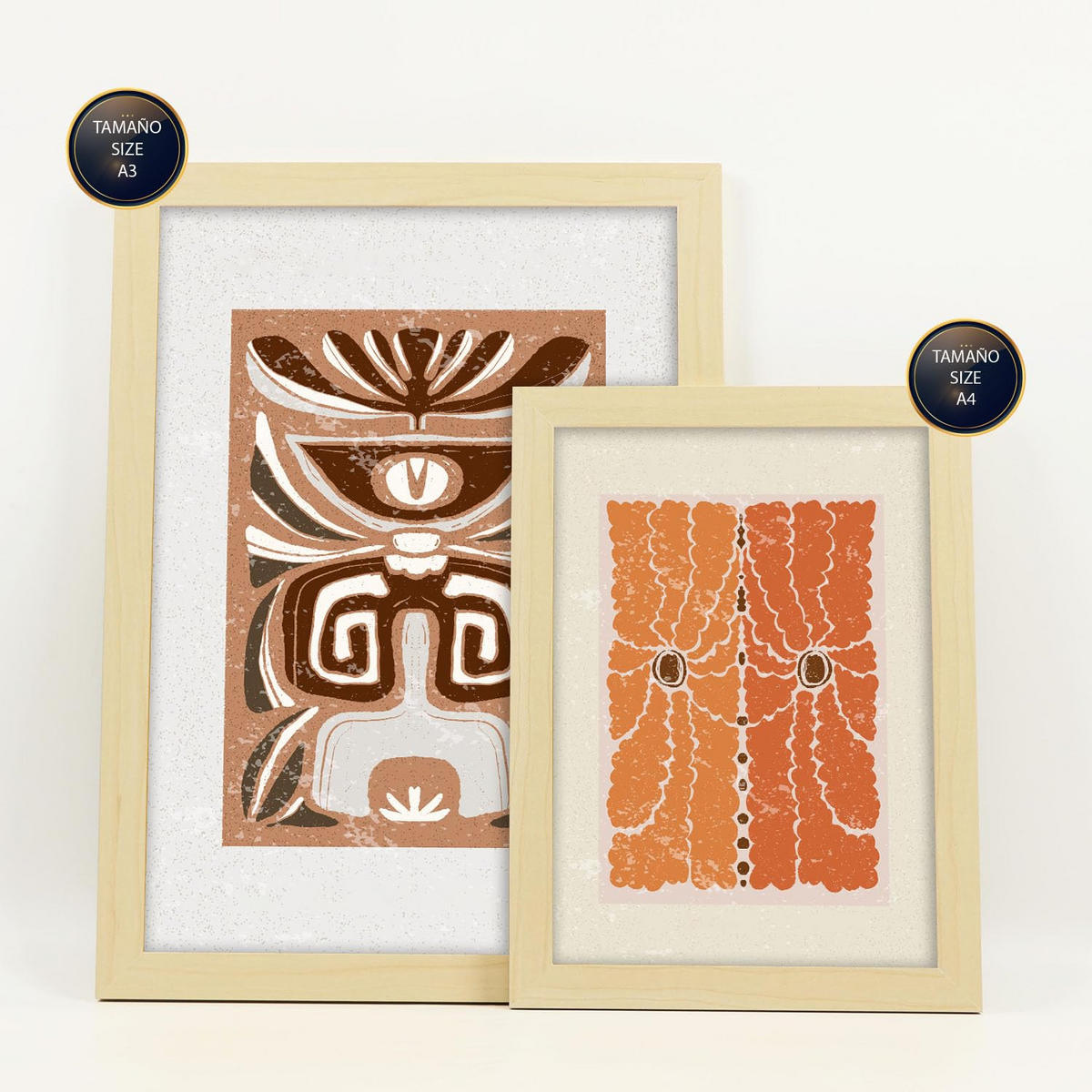 POSTER Set Mit 6 Rustikalen In Ethnischen Style Printkollektionen Dekorative Rahmen Für Ihr Zuhause Wandkunstdruck A3 & A4 Rahmen Aus Hellem Holz - Beige, Papier (29/3cm) - Nacnic