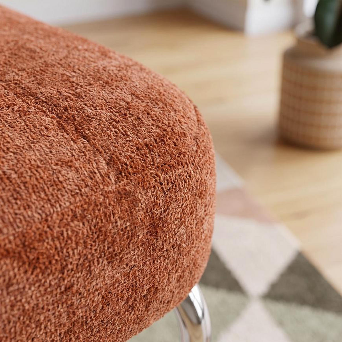 SESSEL terrakotta gepolstert verchromte Beine und Chenille-Stoff - PAOLA - Rot/Braun, Textil/Metall (56/77/70cm) - Sicaan