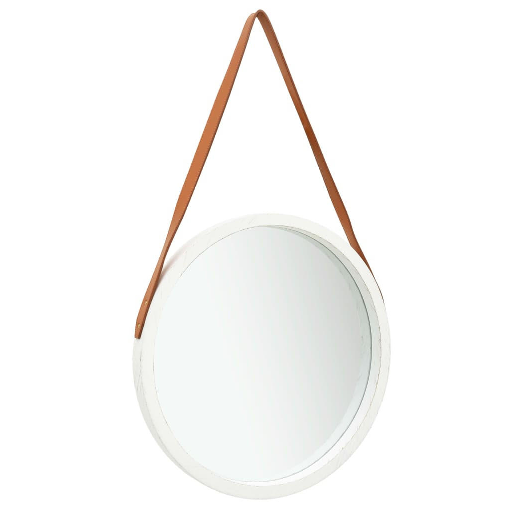 WANDSPIEGEL mit Gürtel 50 cm Weiß - Weiß, Holz (50/50/1cm) - furnicato