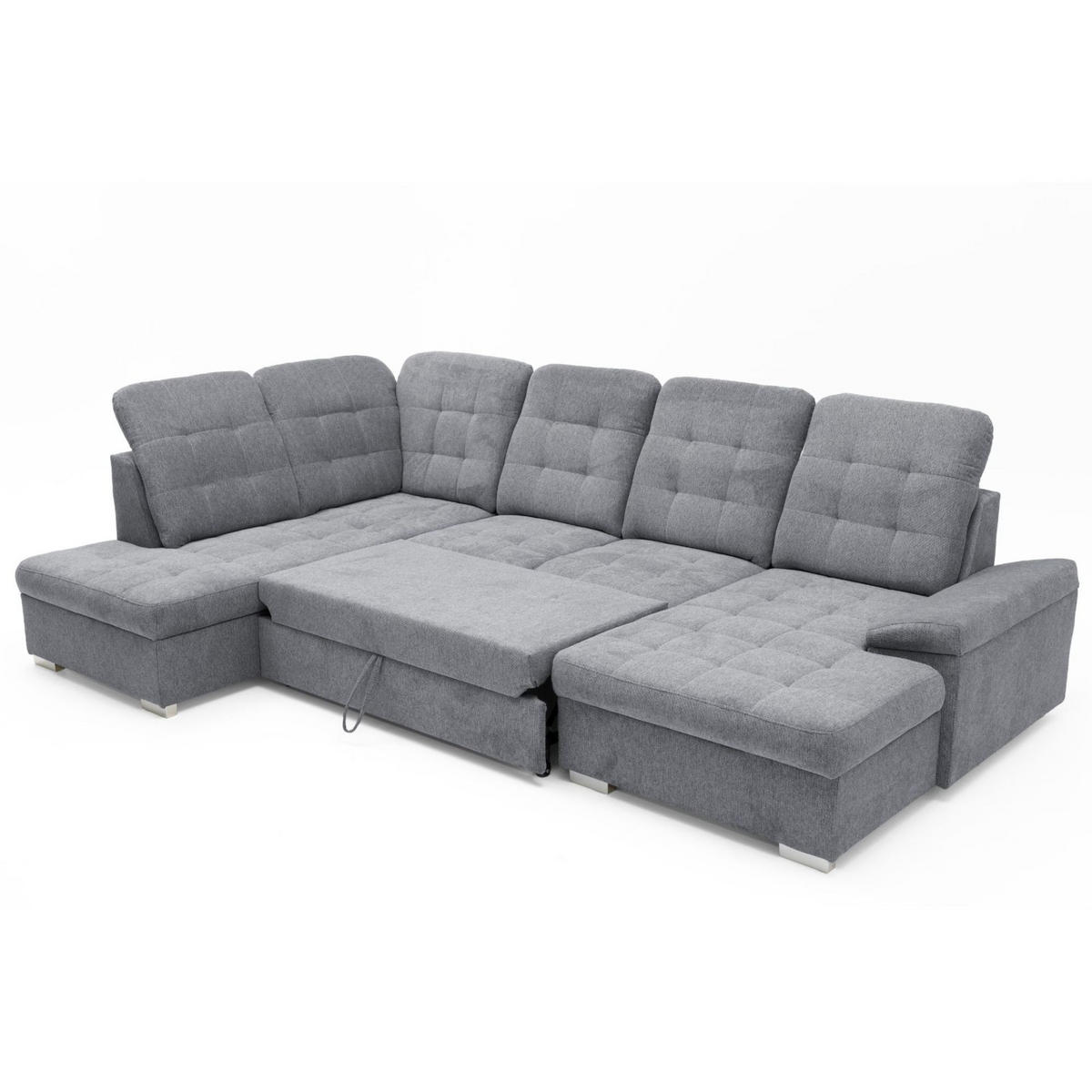 ECKSOFA U-Form OLIVIA U Links mit Schlaffunktion 124x257 Velours Grau - Silberfarben/Grau, Holz/Kunststoff (320/103/202cm) - Muffo