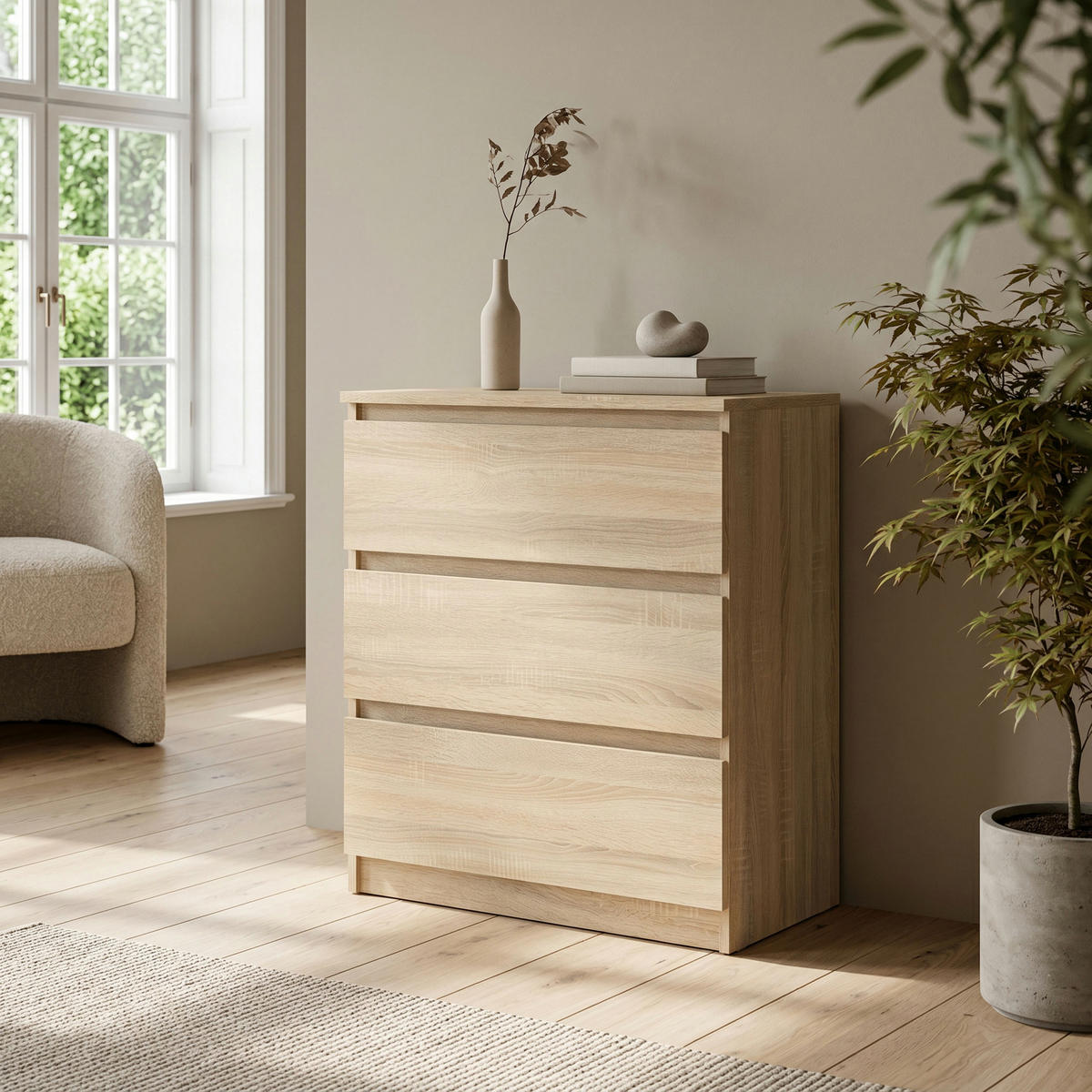 KOMMODE NUDO 70/78,5/39cm mit 3 Schubladen Türen Sonoma Eiche - Sonoma Eiche, Holzwerkstoff (70/78.5/39cm) - MASSENO