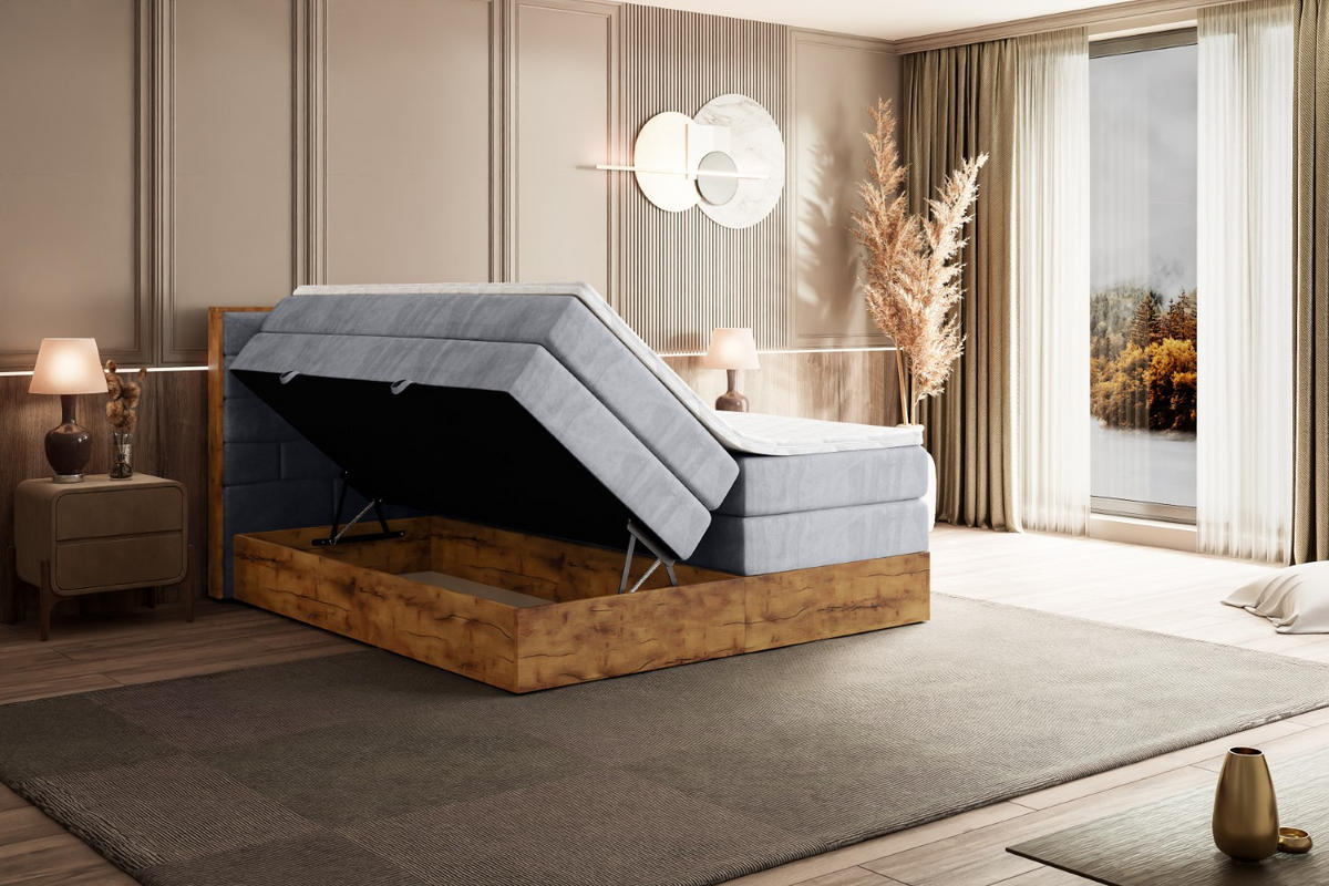 BOXSPRINGBETT mit Matratze H3|H4 und Lattenrost - LOLLI8 KING-140x200 - Grau Monolith - Grau, Holzwerkstoff (140/200cm) - ALTDECOR