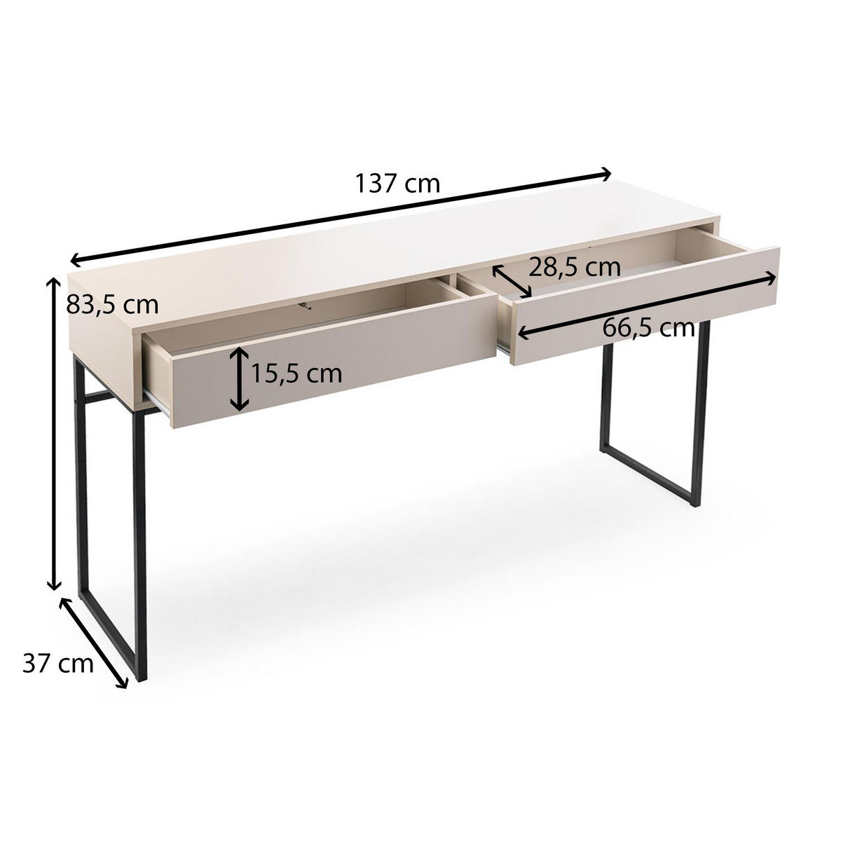 SCHMINKTISCH Genua Eiche, Schwarz Gestell, mit Schubladen - Schwarz/Braun, Holzwerkstoff (37/137/83cm) - Bettso