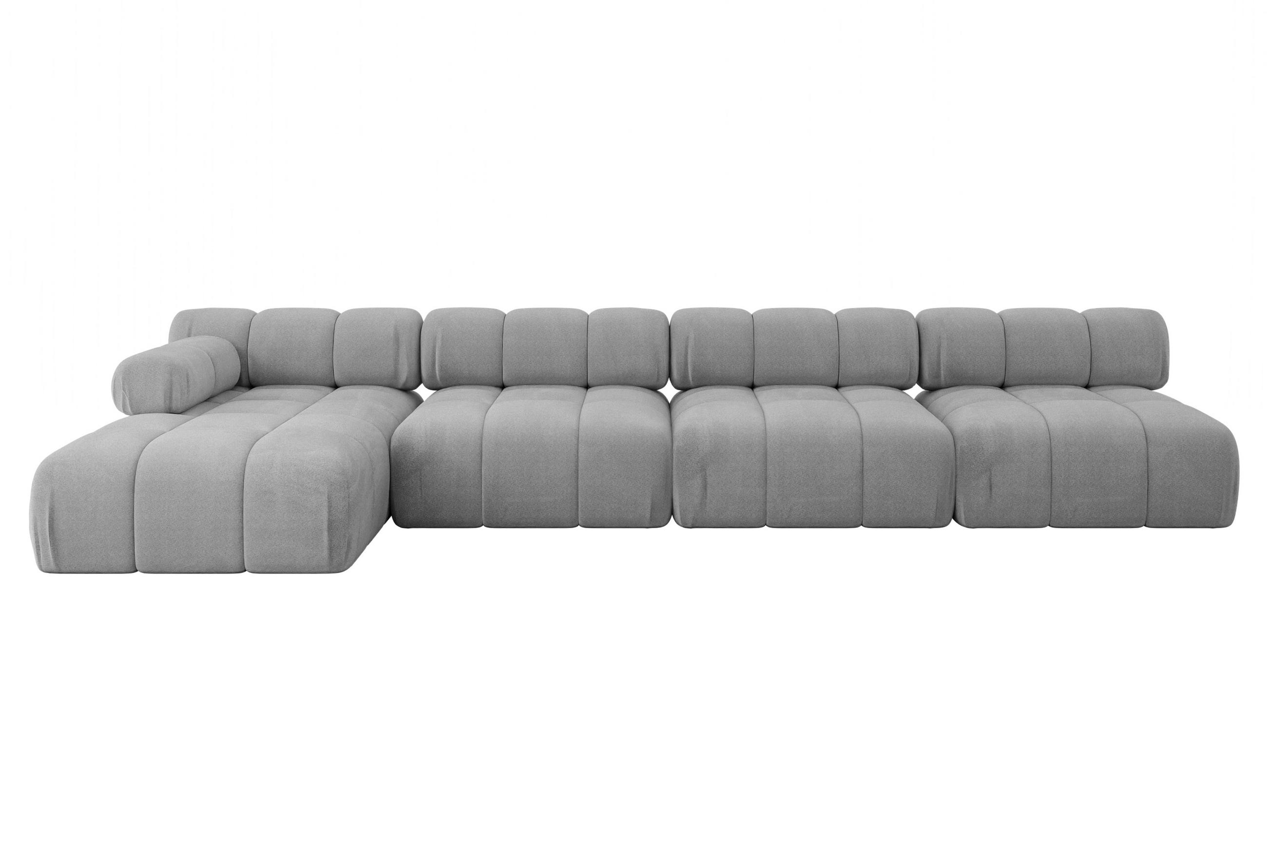 ECKSOFA modulares Sofa Razon-L3 - 380x160x70 cm Hellgrau Velours - Hellgrau, Holzwerkstoff/Textil (380/160cm) - ALTDECOR