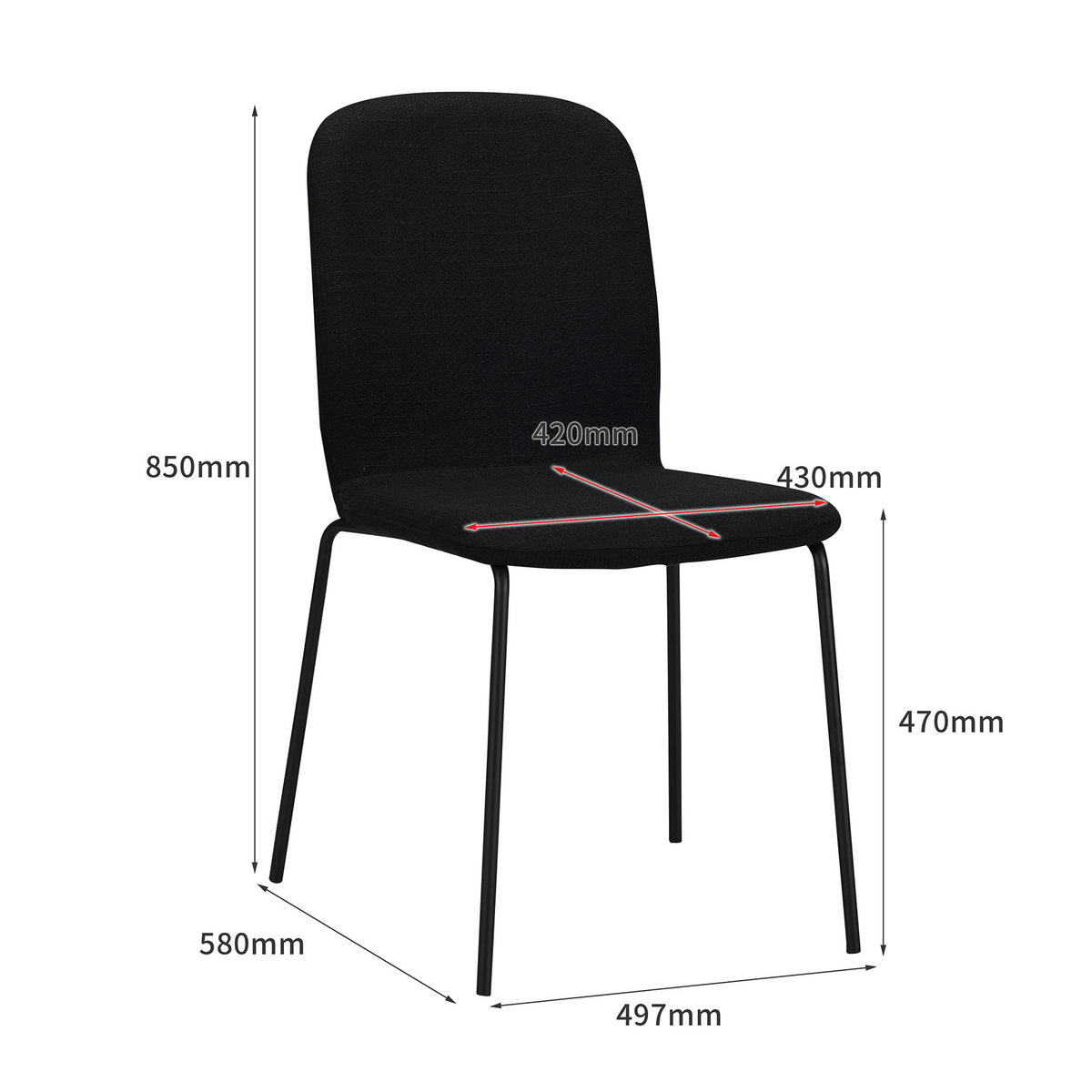 STUHL ENNA Stoffbezug Metallbeine 4er Set Schwarz - Schwarz, Textil/Metall (50/85/58cm) - Albatros