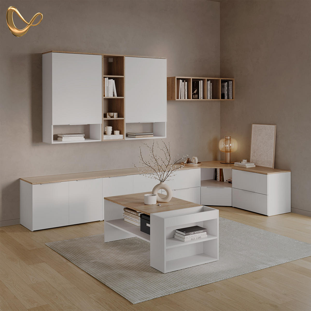 WOHNWAND Piave Weiß 3 Teile - Weiß, Holzwerkstoff (68/50/38.2cm) - Livinity®