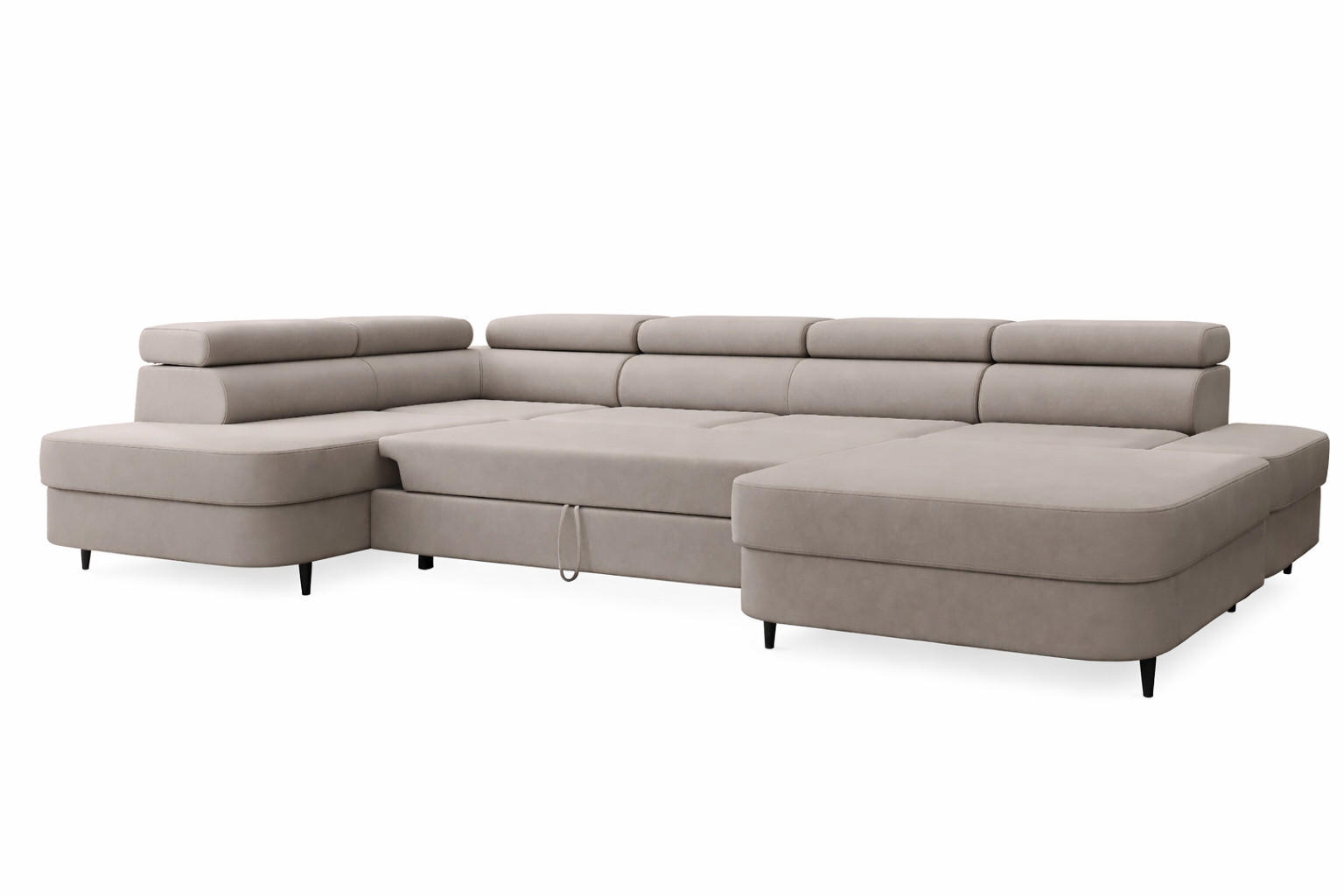 ECKSOFA U-Form PRIAM U Links mit Schlaffunktion 126x270 Velours Beige - Beige/Schwarz, Holz/Textil (350/91/203cm) - Muffo