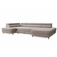 ECKSOFA U-Form PRIAM U Links mit Schlaffunktion 126x270 Velours Beige - Beige/Schwarz, Holz/Textil (350/91/203cm) - Muffo