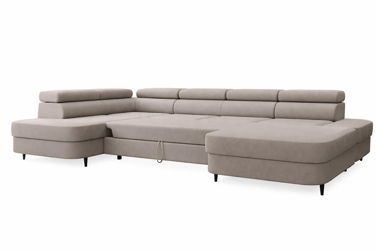 ECKSOFA U-Form PRIAM U Links mit Schlaffunktion 126x270 Velours Beige - Beige/Schwarz, Holz/Textil (350/91/203cm) - Muffo