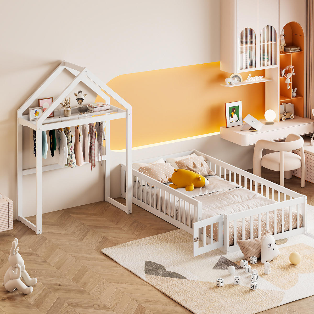 HAUSBETT 90/200 cm weiß aus Massivholz mit Stauraum und Lattenrost - Weiß, Holz (90/200cm) - OKWISH