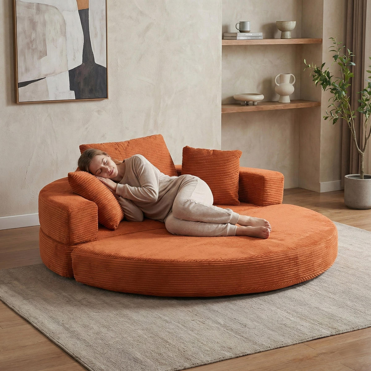 SCHLAFSOFA Loungesofa,Relaxsessel mit Schlaffunktion,klappbar,Cord,Orange - Orange, Textil (173/40/176cm) - LVHOM