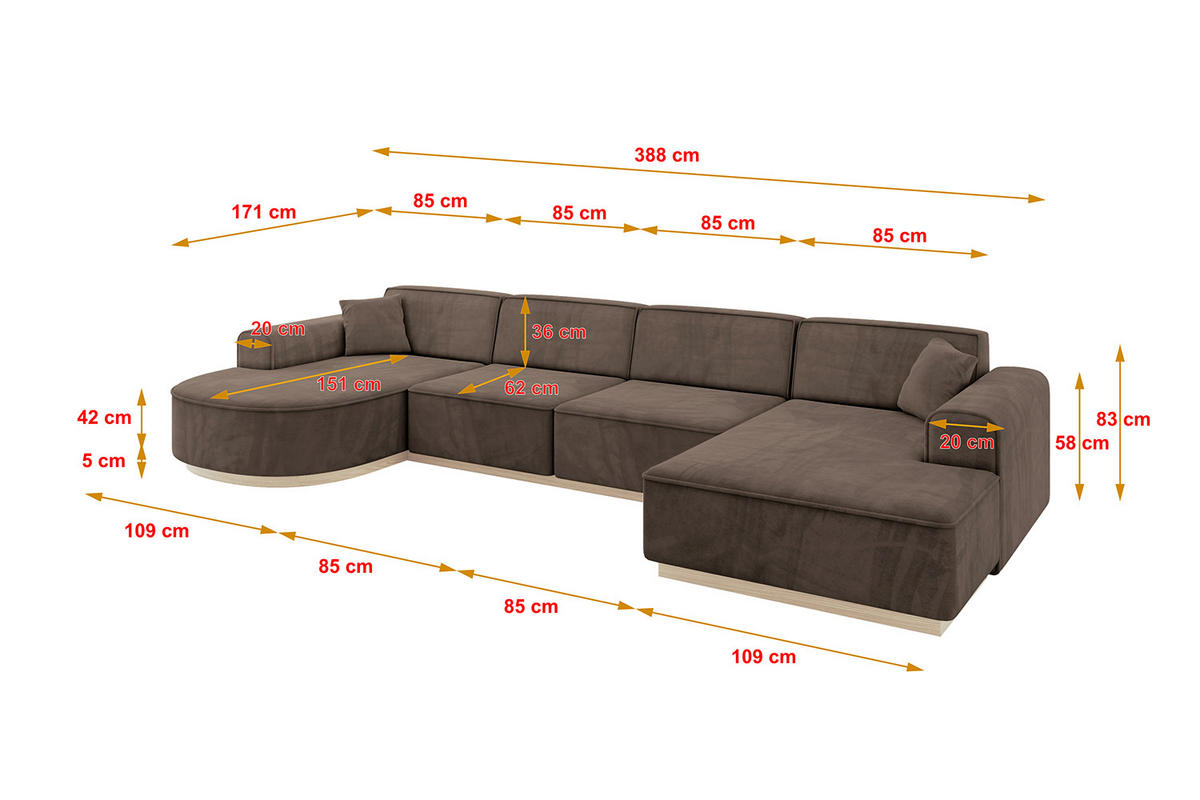 WOHNLANDSCHAFT ARRIO-U2 303x171x83 cm Braun - Braun, Holzwerkstoff/Textil (388/83/171cm) - ALTDECOR