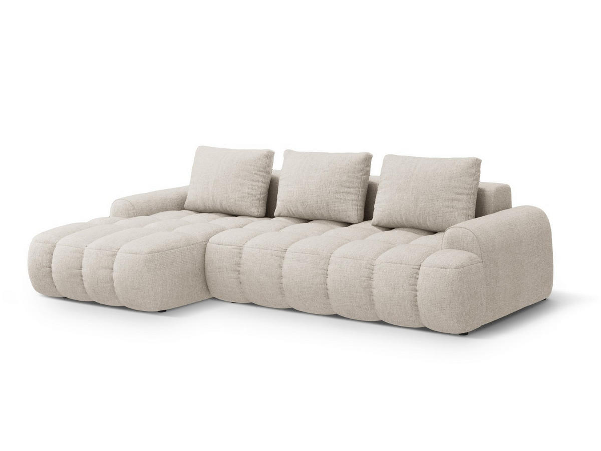 AUSKLAPPBARES-ECKSOFA links mit Container Linz aus strukturiertem Stoff beige 3 Sitzplätze - Beige, Textil (142/275cm) - Cosmopolitan Design