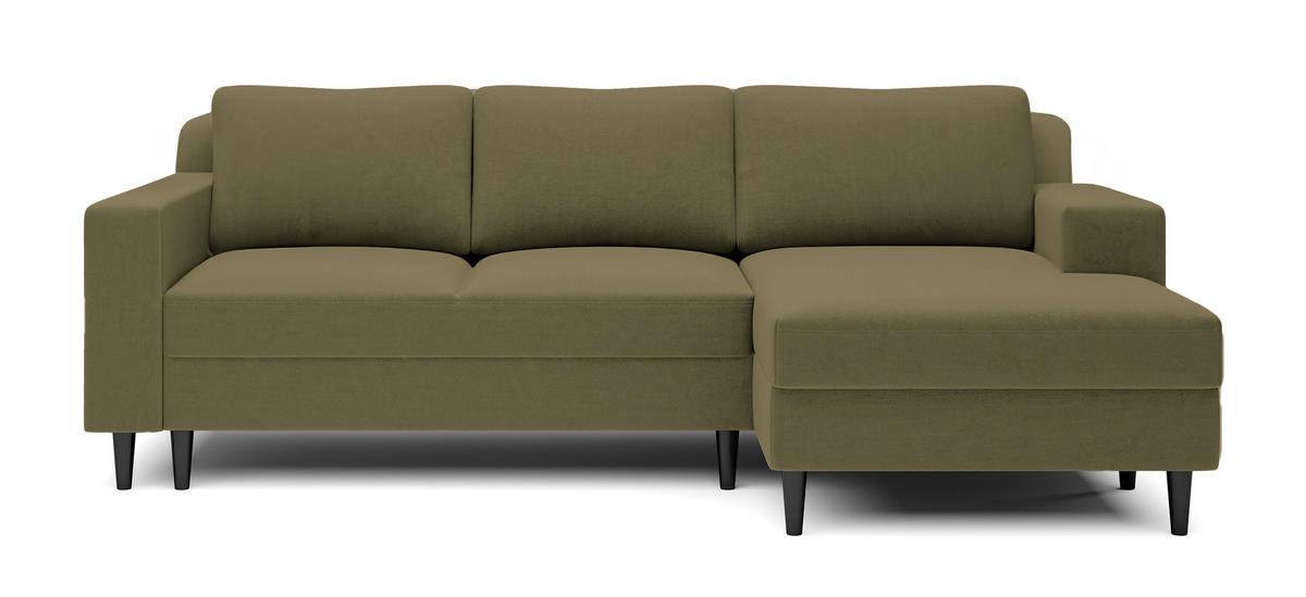 ECKSOFA Nalika Olivgrün Velours - Schwarz/Olivgrün, Holz/Textil (230/143cm) - Selsey