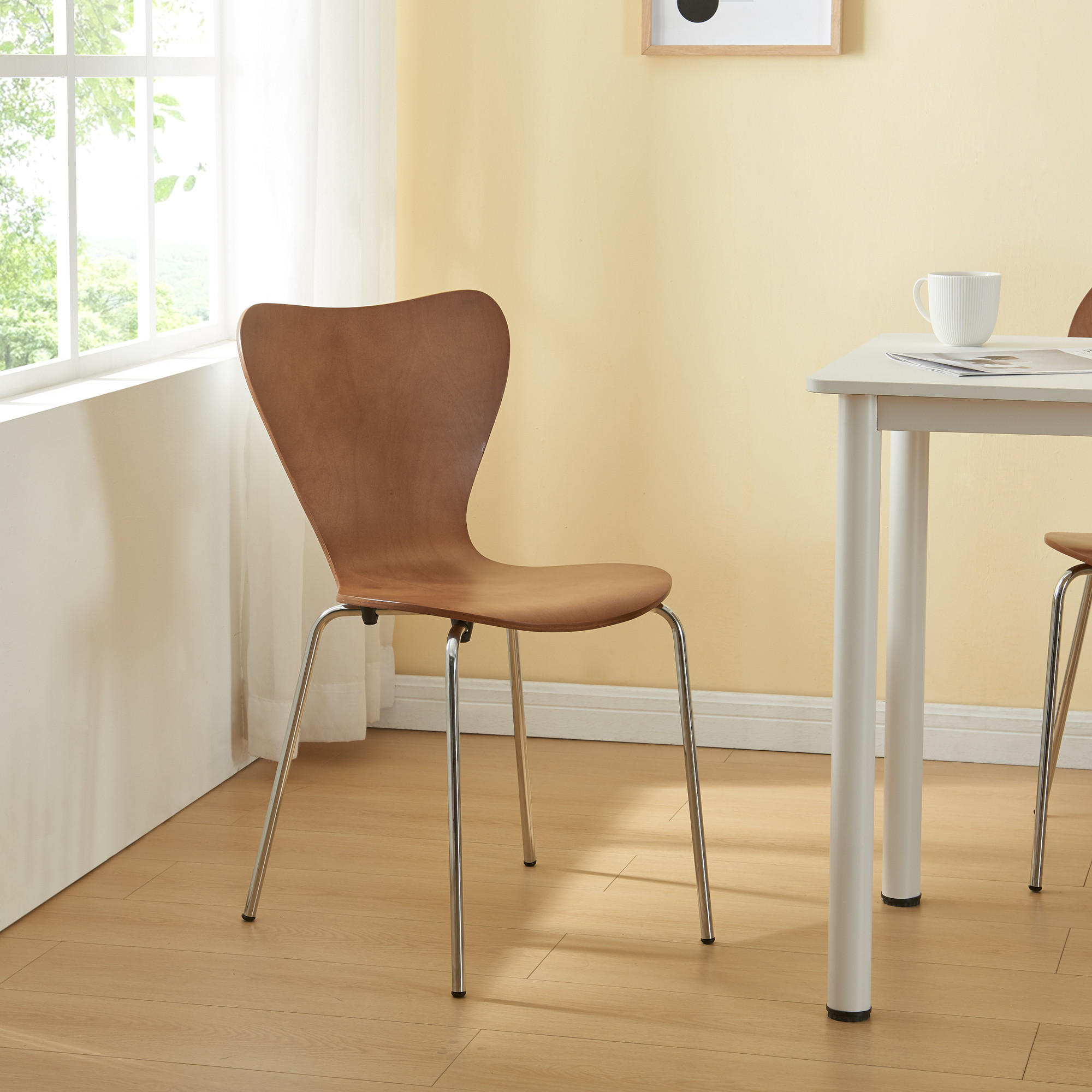 Thumbnail - [en.casa] Esszimmerstuhl-Set, Walnuss, Chrom, Holz, Metall, Teilmassiv,Birke, 4-Sitzer, Rundrohr, 48x80x45.5 cm, Esszimm...