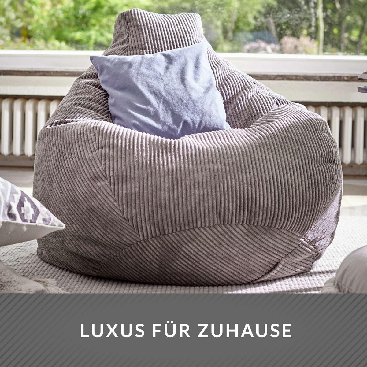 SITZSACK MIT RÜCKENLEHNE Cozy Cord - Hellgrau, Textil (80/90/90cm) - Green Bean