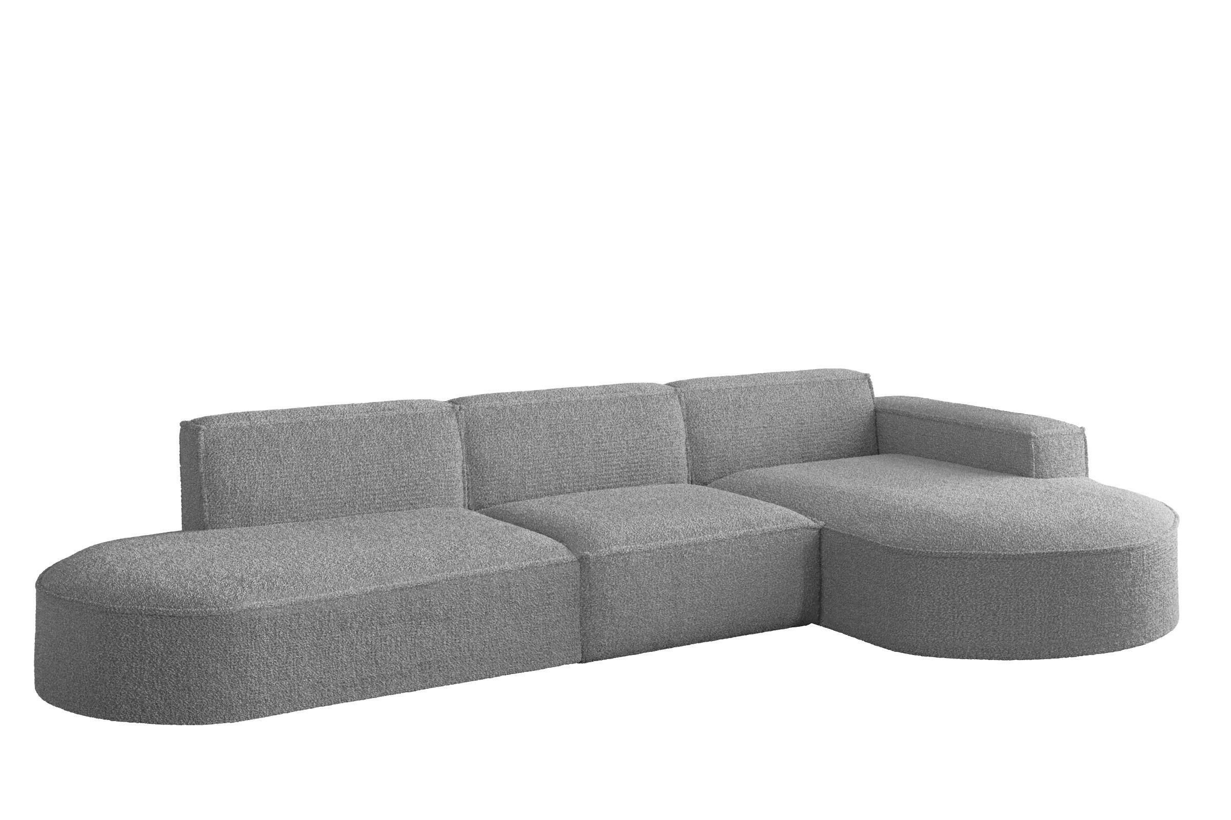 Kaiser Möbel ROHOVÁ SEDAČKA designová ve tvaru L MODENA tkanina Loop Šedá Pravá strana