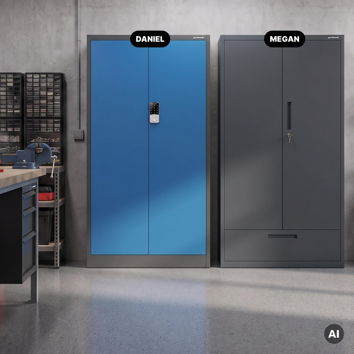 BÜROSCHRANK mit Zahlenschloss DANIEL 185x90x40 cm - Blau/Anthrazit, Metall (90/185/40cm) - Jan Nowak