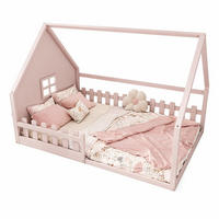 HAUSBETT 140/200 cm in Rosa aus Kiefernholz und MDF mit Hausrahmen - Rosa, Holz (140/200cm) - OKMYHOME