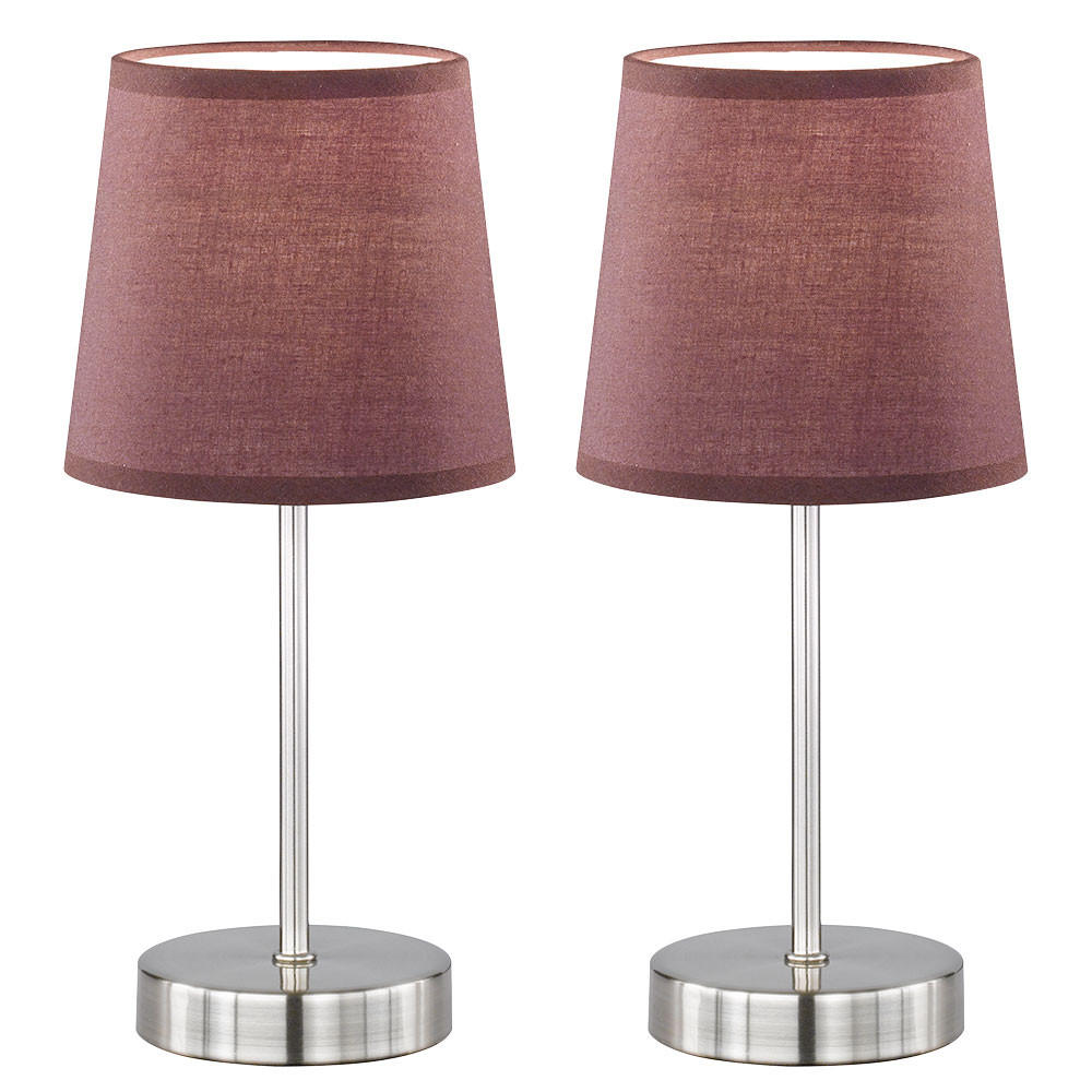 TISCHLEUCHTE Textil Braun Nickel matt 2er Set - Braun, Textil (14.5/14.5/32cm)