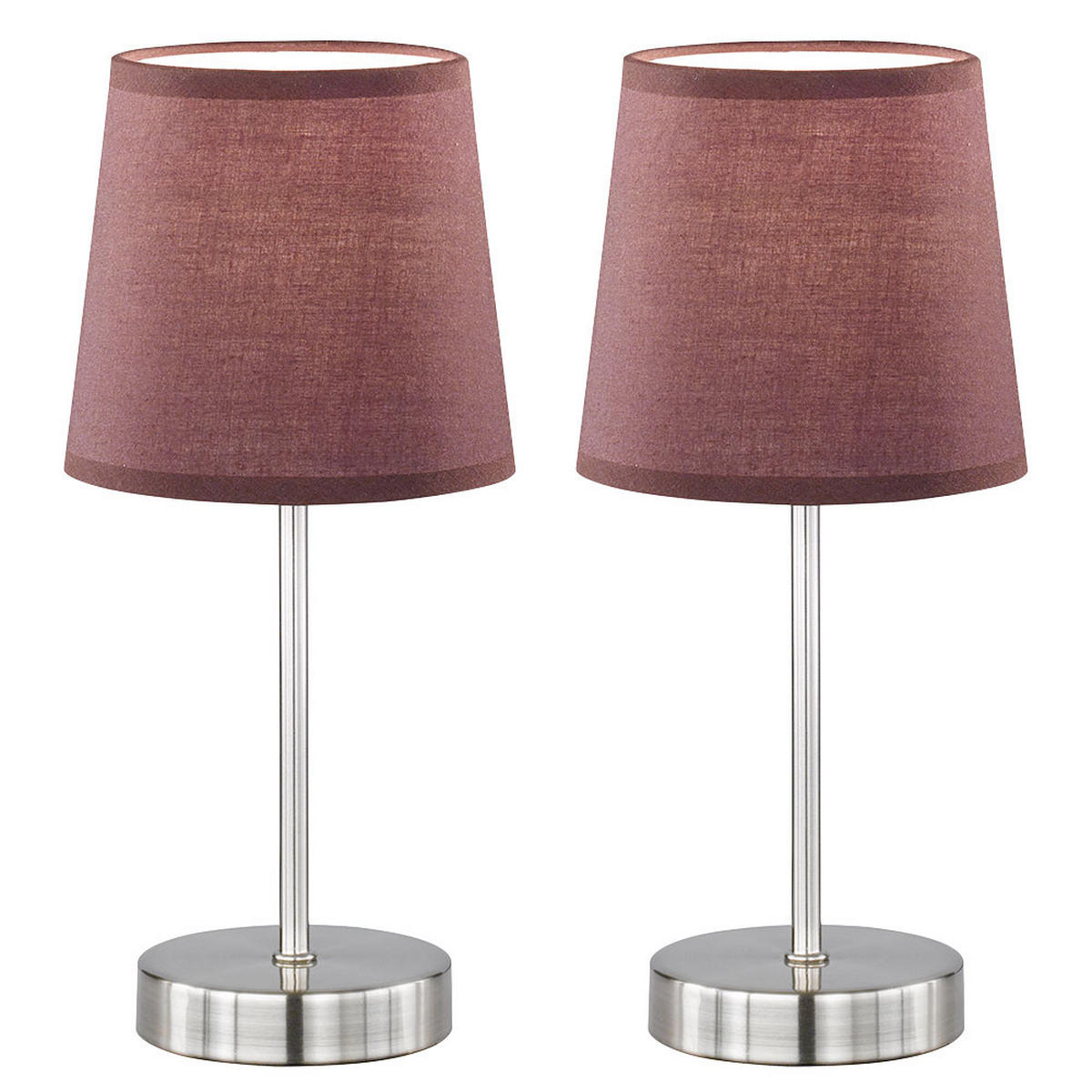 TISCHLEUCHTE Textil Braun Nickel matt 2er Set - Braun, Textil (14.5/14.5/32cm)