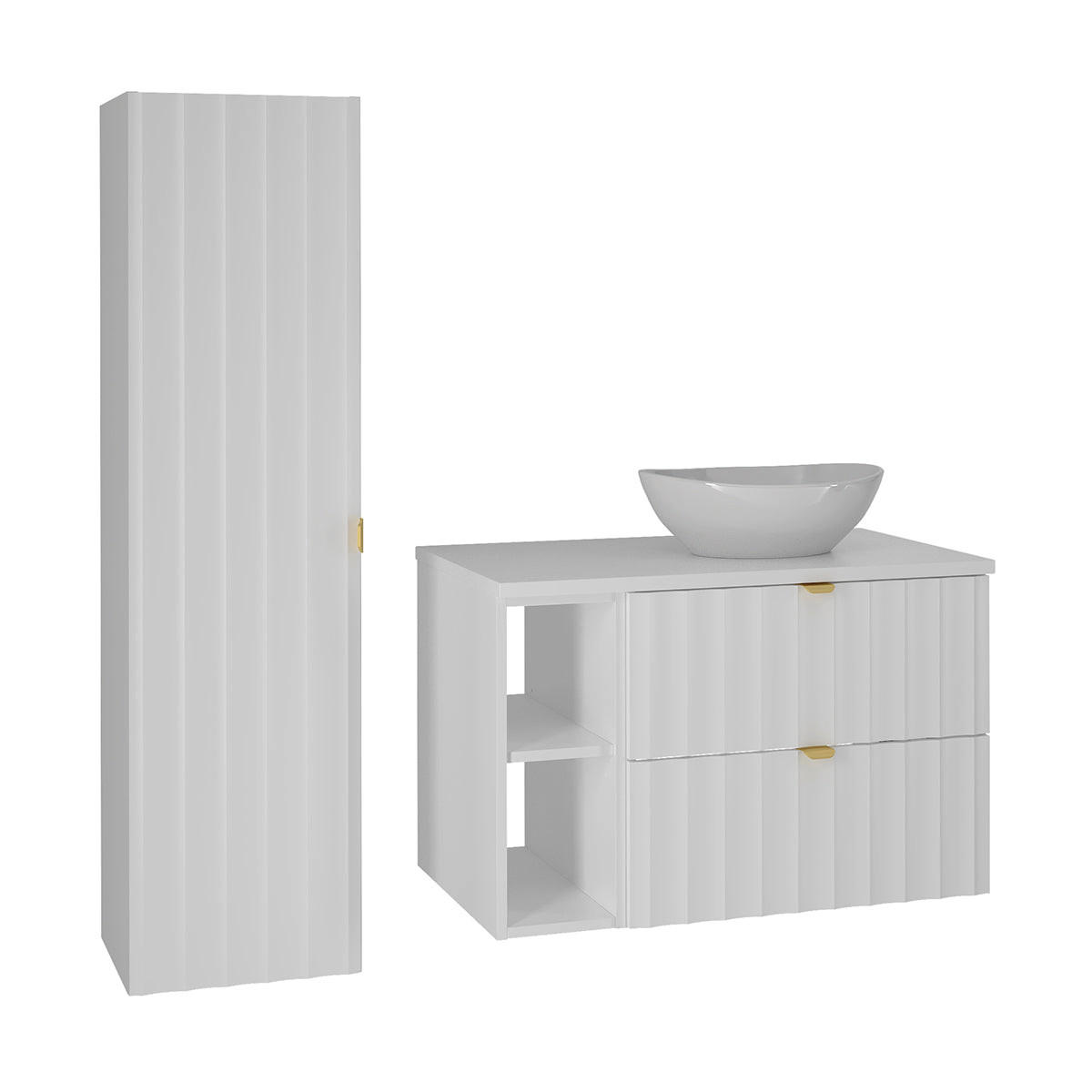 BADMÖBEL 80.6cm Lexa 2er-Set Weiß - Weiß, Holzwerkstoff (80.6/52.2/46.5cm) - Petits-meubles