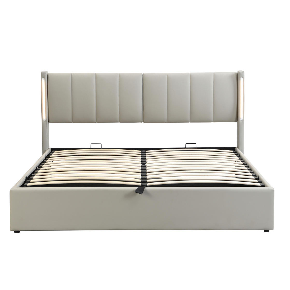 POLSTERBETT 140/190 cm Grau aus PU mit Stauraum, LED und USB - Grau, Kunststoff (140/190cm) - Flora Grace
