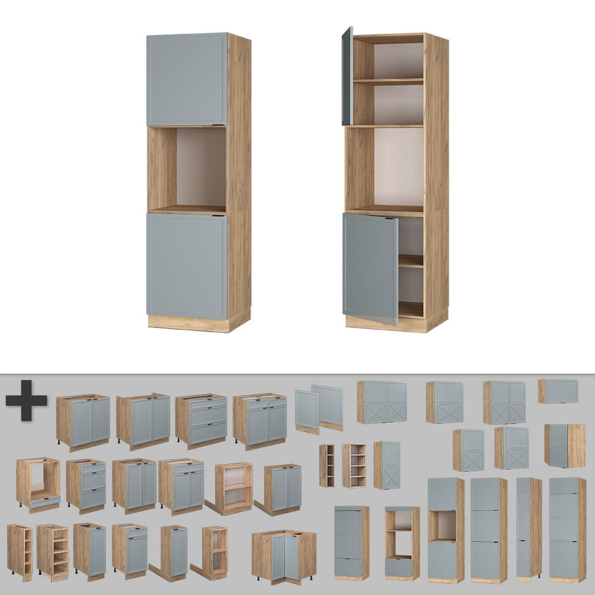 SKŘÍŇKA NA VESTAVĚNOU TROUBU Fame-Line Světle modrošedá - medově dubová/světle modrá, kompozitní dřevo (60/206.8/58.1cm) - Vicco