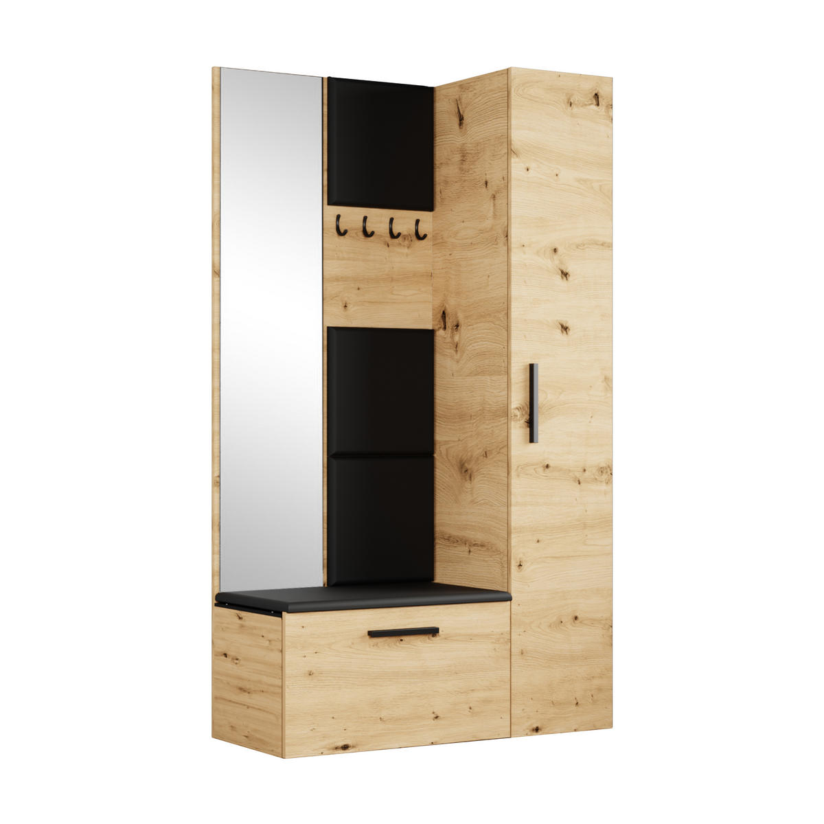 GARDEROBENSCHRANK MODULO 120,6/204/40 cm Modern Garderobe-Set Eiche Artisan - Schwarz/Eiche Artisan, Holzwerkstoff (120.6/204/40cm) - MASSENO