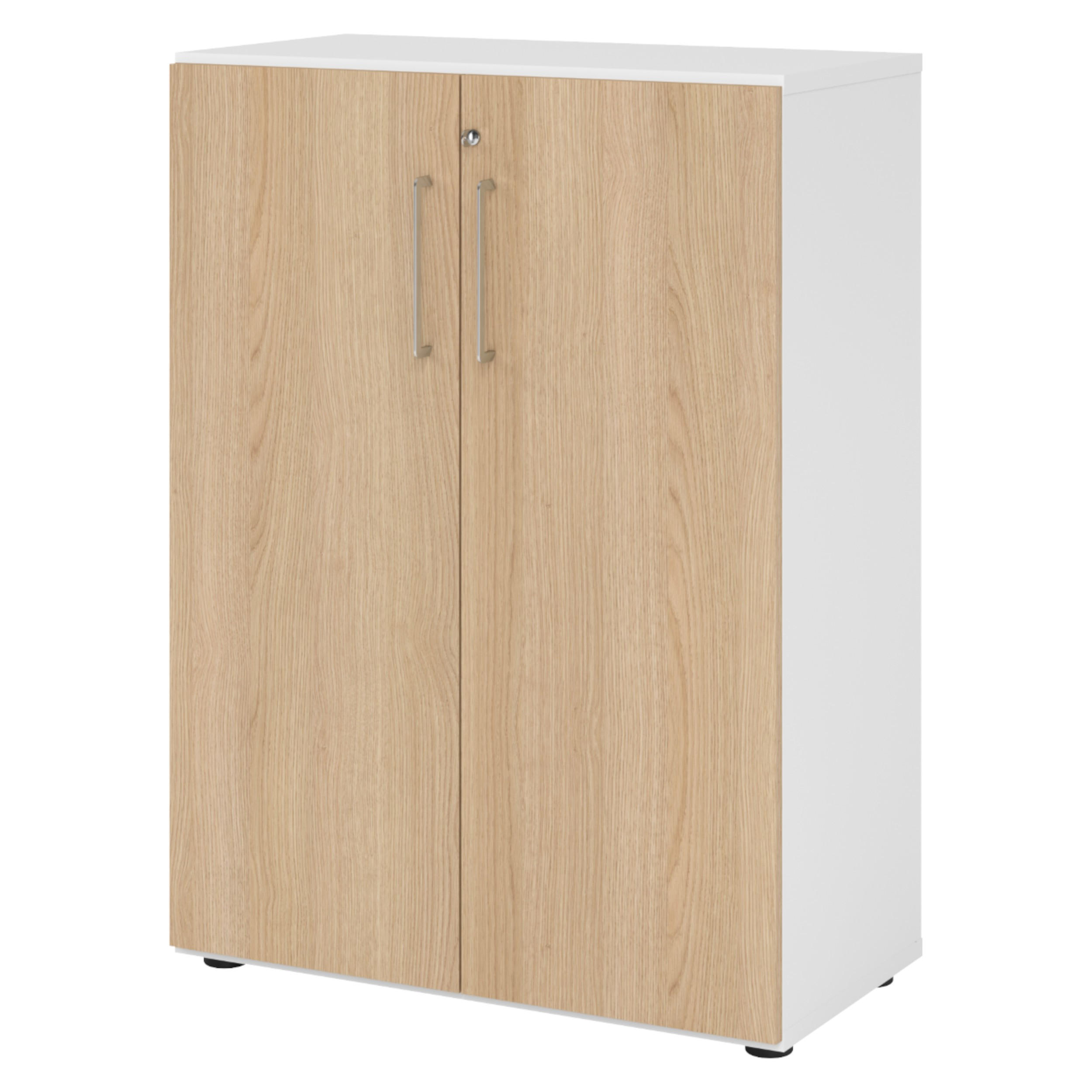 bümö Aktenschrank Weiß, Eiche 80x110x42 cm