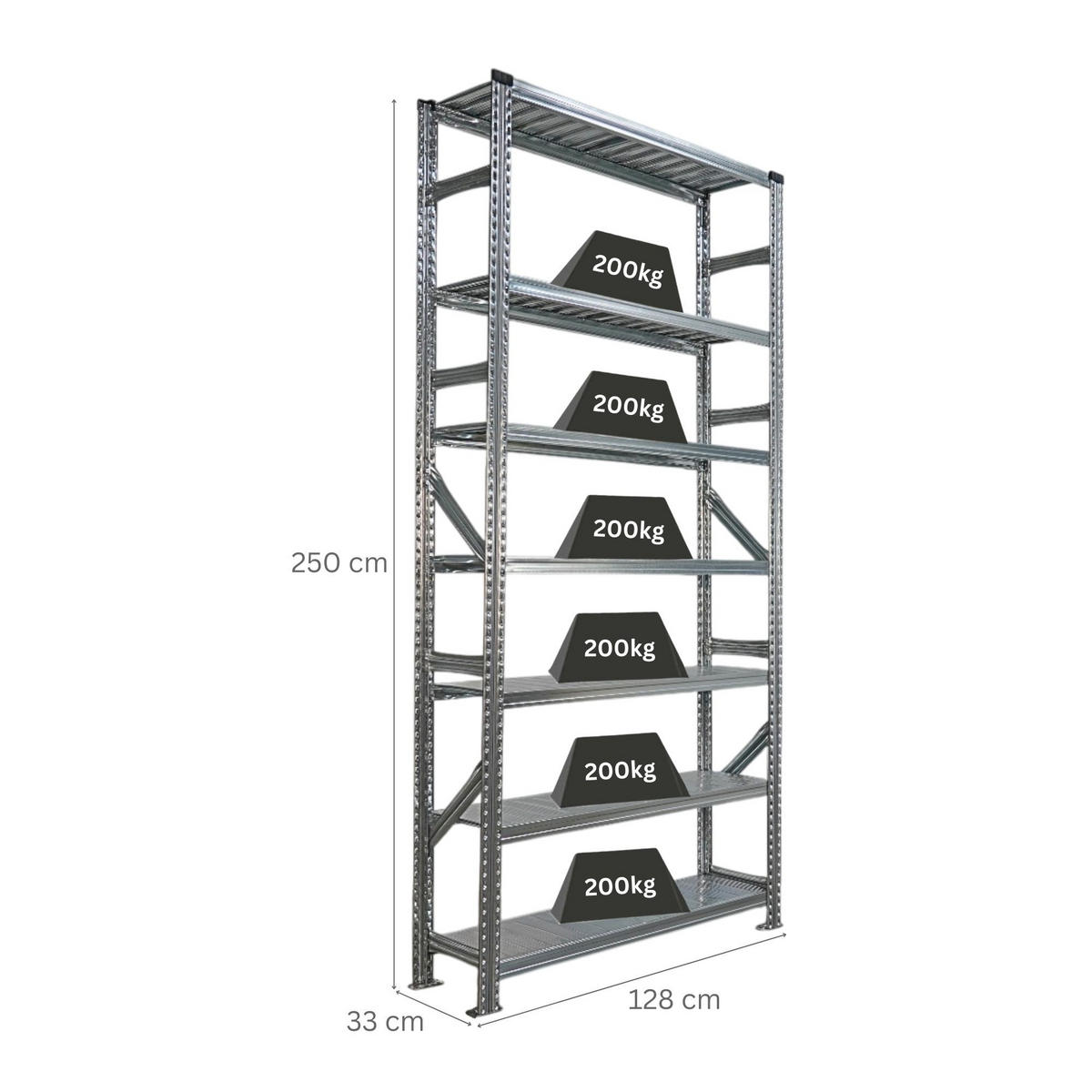FACHBODENREGAL Proximo 250x120x32cm 7 Ebenen Beidseitig nutzbar Verzinkt - Silberfarben, Metall (120/250/32cm) - PROREGAL